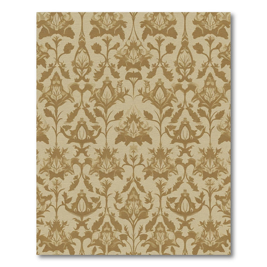 Cream Tan Floral Damask Scrollwork Rug
