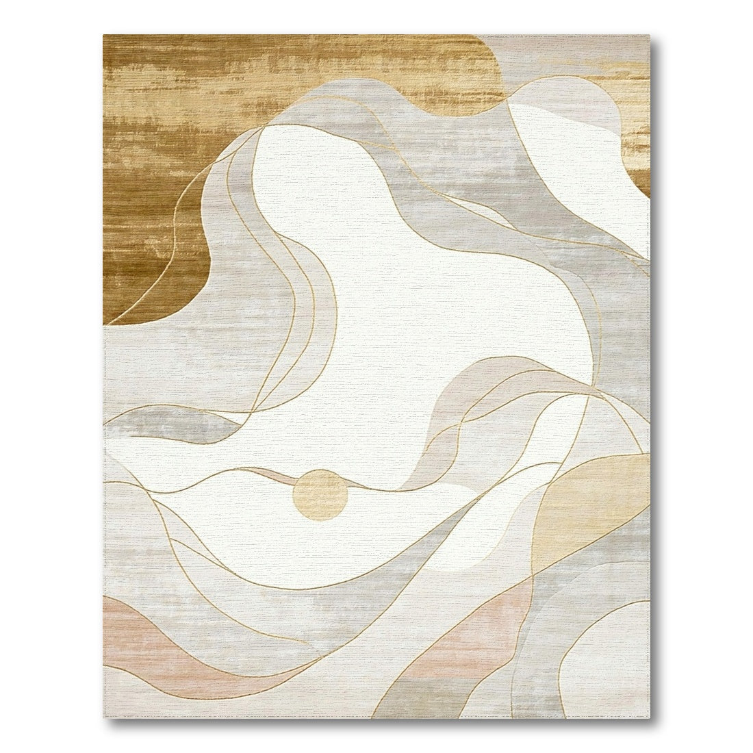Abstract Golden Gray Waves Rug