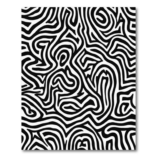 Bold Black White Abstract Maze Rug