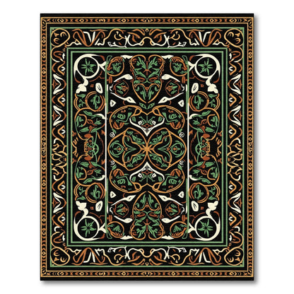 Ornate Black Amber Green Floral Medallion Rug