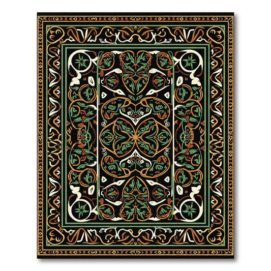 Ornate Black Amber Green Floral Medallion Rug