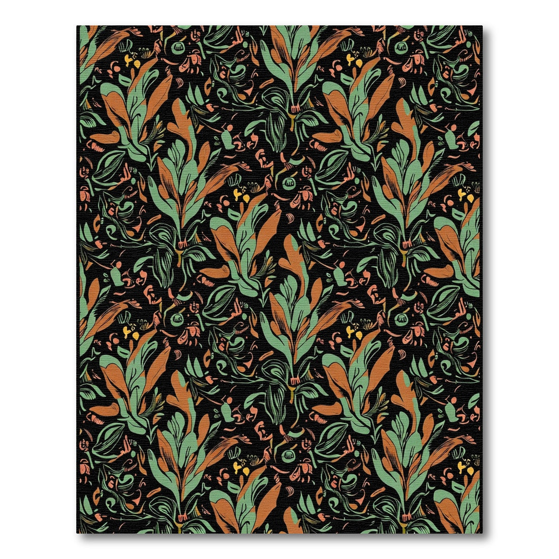 Vibrant Earthy Leaves Black Background Rug