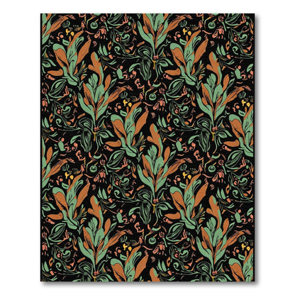 Vibrant Earthy Leaves Black Background Rug