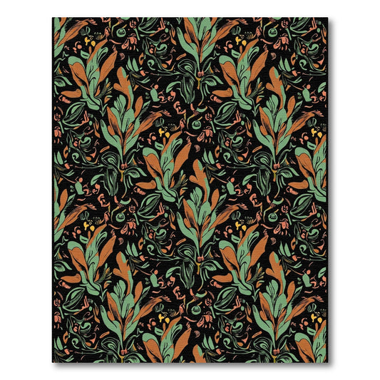 Vibrant Earthy Leaves Black Background Rug