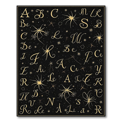 Golden Celestial Alphabet Black Rug