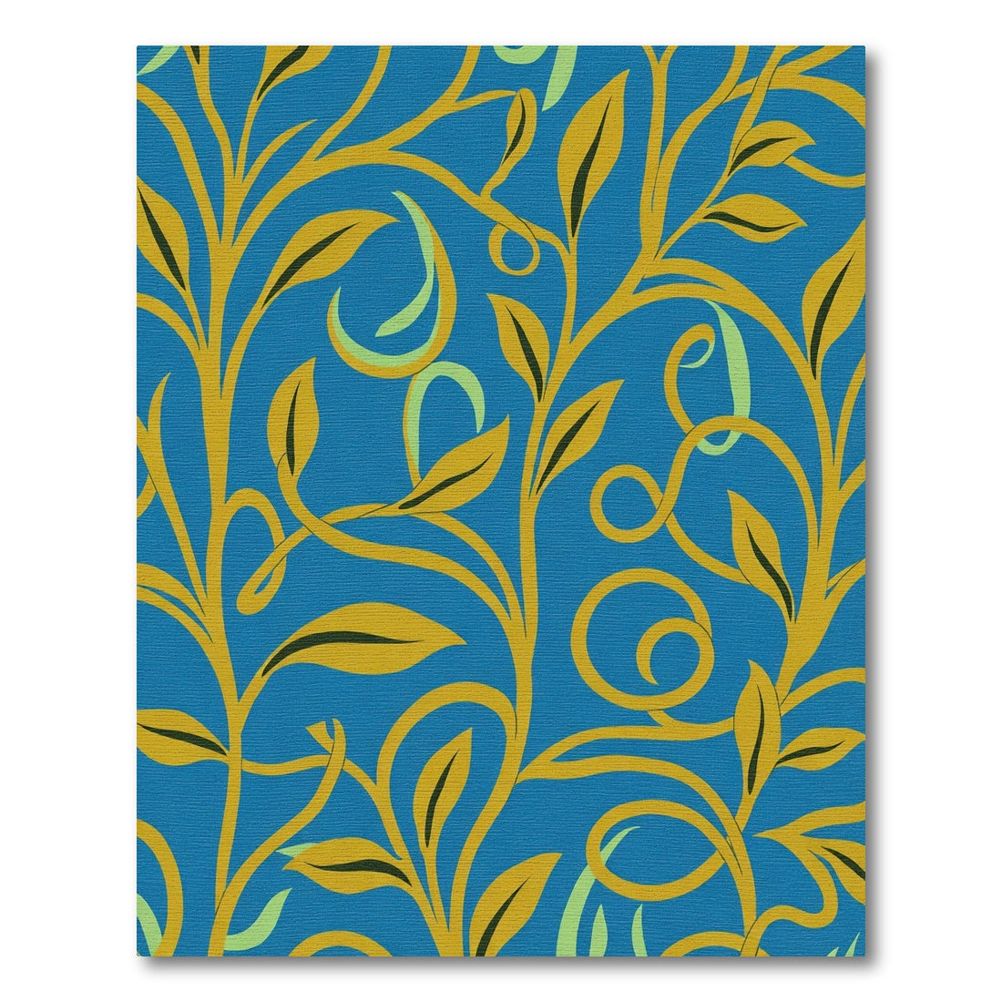 Golden Vine Blue Swirl Botanical Rug