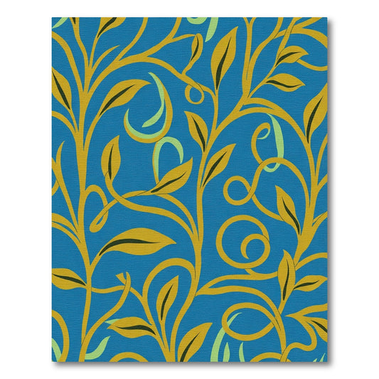 Golden Vine Blue Swirl Botanical Rug