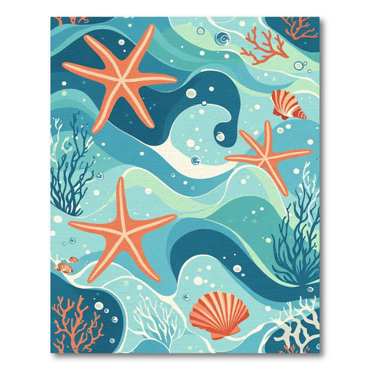 Coral Starfish Waves And Shells Rug