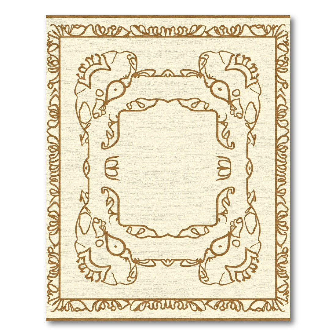 Earthy Cream Scrollwork Elephant Frame Rug