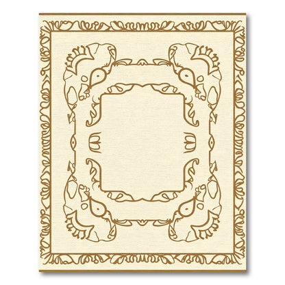 Earthy Cream Scrollwork Elephant Frame Rug
