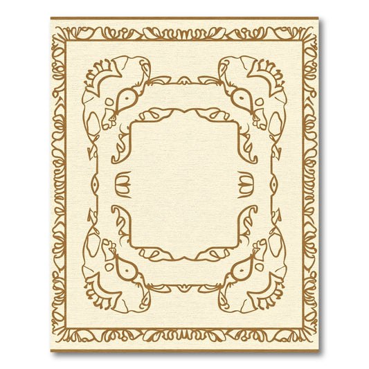 Earthy Cream Scrollwork Elephant Frame Rug