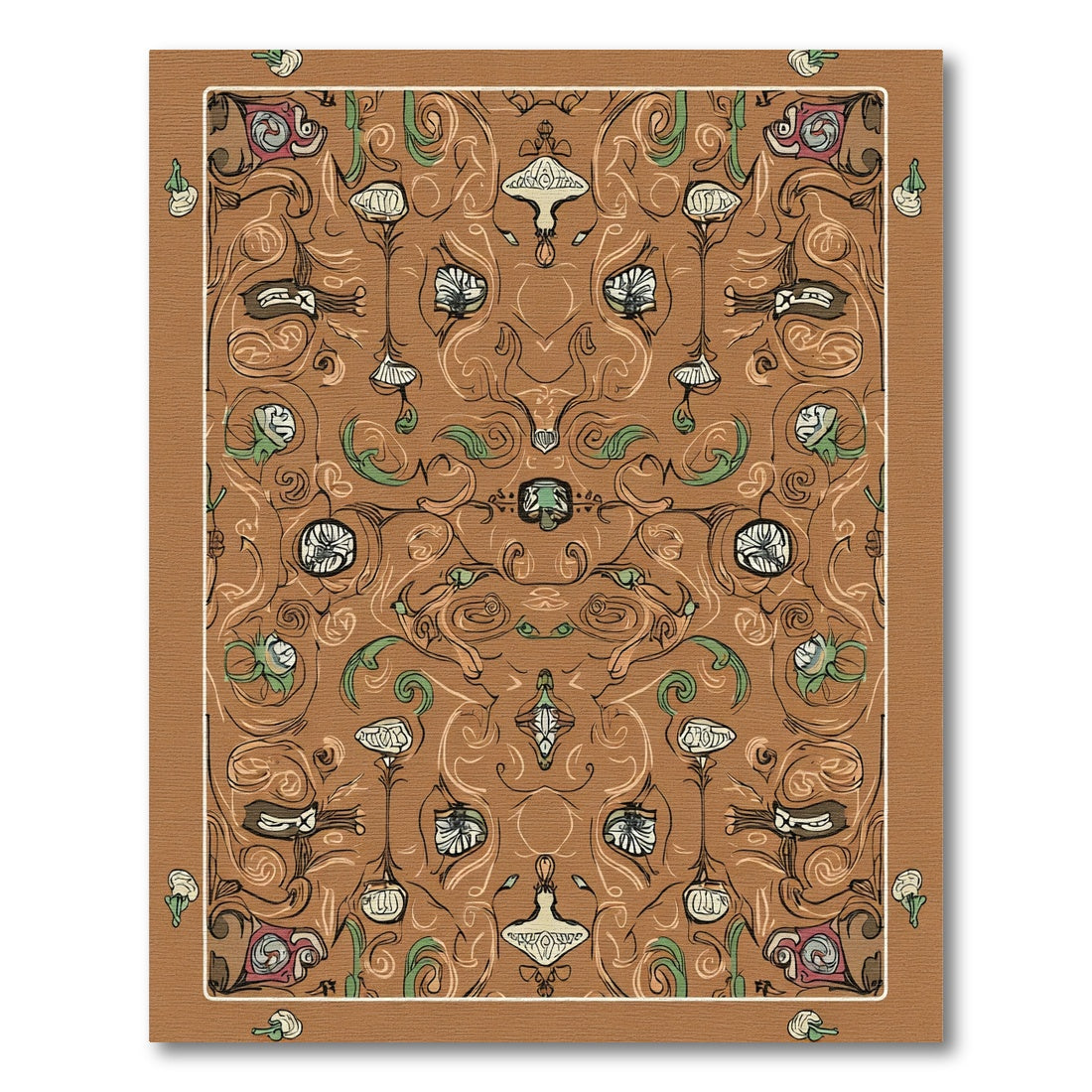 Earthy Brown Whimsical Floral Swirls Rug