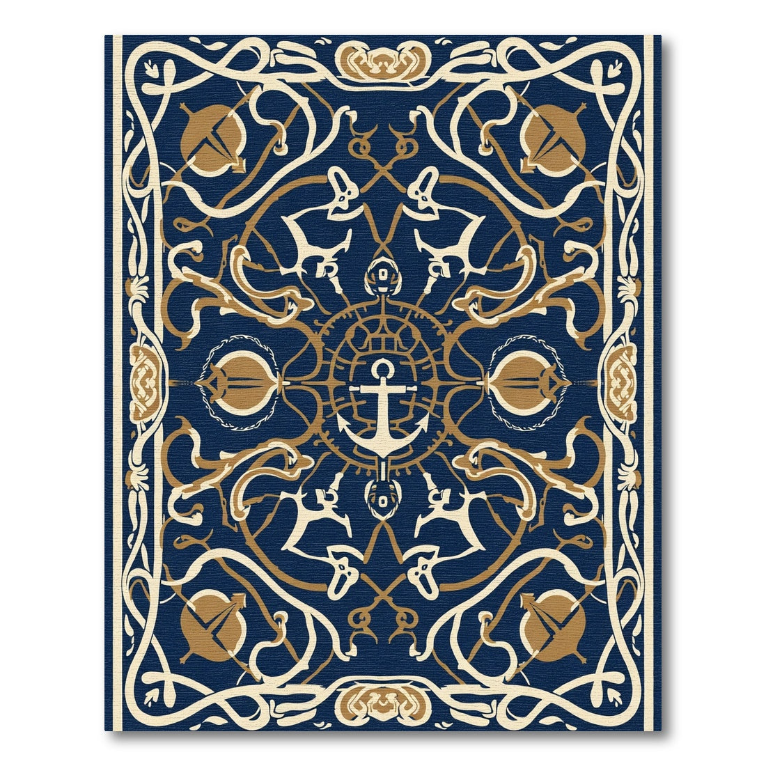 Navy Gold Anchor Scrollwork Rug