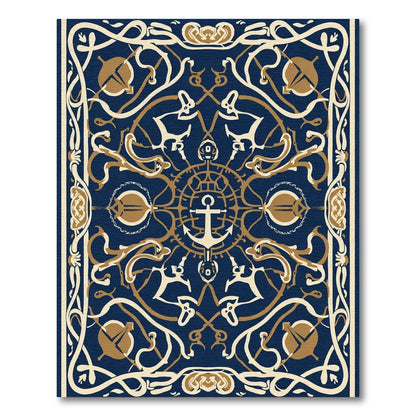 Navy Gold Anchor Scrollwork Rug