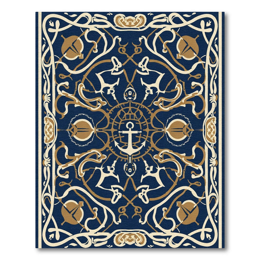Navy Gold Anchor Scrollwork Rug