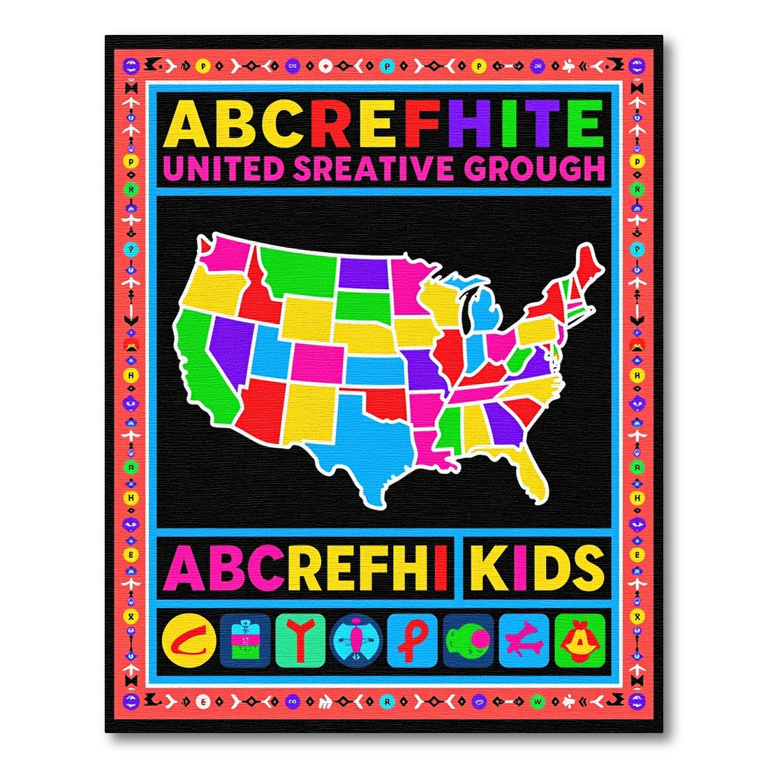 Educational Multicolor USA State Map Rug