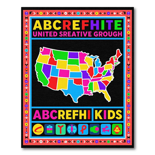 Educational Multicolor USA State Map Rug