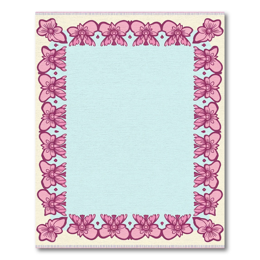 Pink Floral Border Light Blue Center Rug