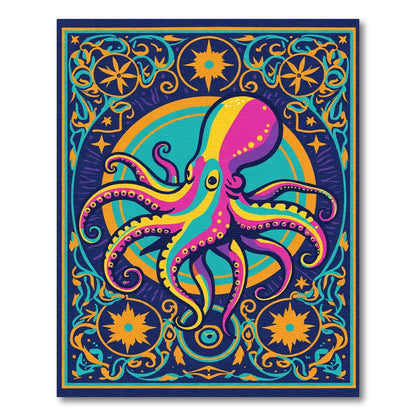 Multicolor Octopus Ornate Frame Rug