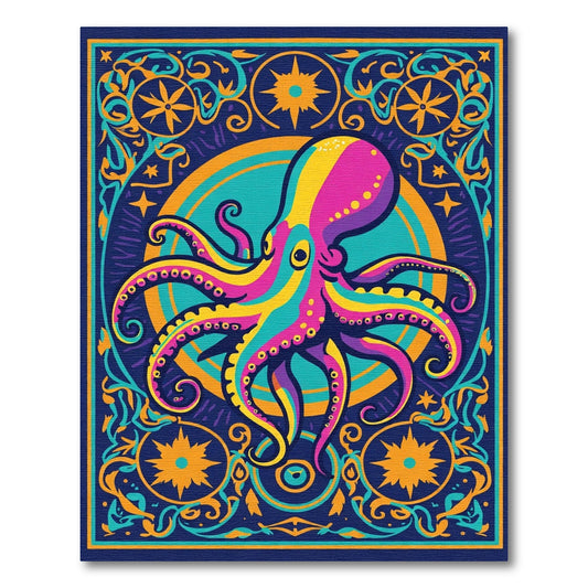 Multicolor Octopus Ornate Frame Rug