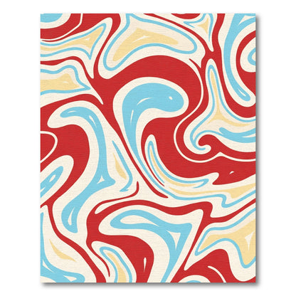 Red Blue Swirl Abstract Cream Rug