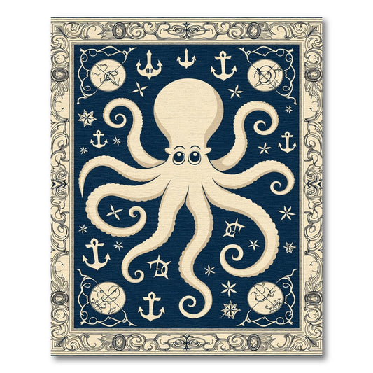 Nautical Cream Octopus Anchors Compass Rug