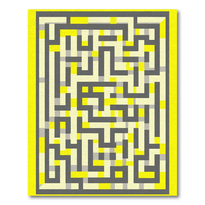 Gray Yellow Geometric Maze Stripes Rug