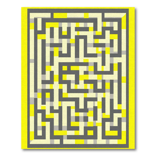 Gray Yellow Geometric Maze Stripes Rug