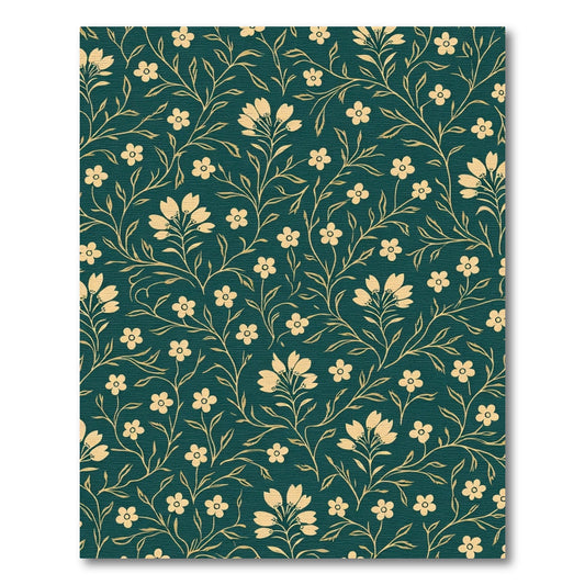 Gold Floral Vine Teal Background Rug