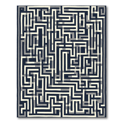 Navajo Blue Cream Maze Lines Rug
