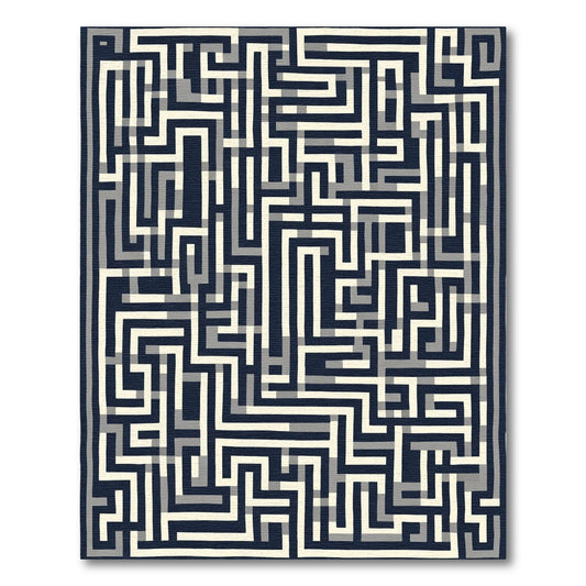 Navajo Blue Cream Maze Lines Rug
