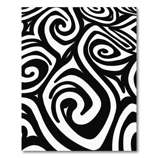 Black White Abstract Swirl Rug