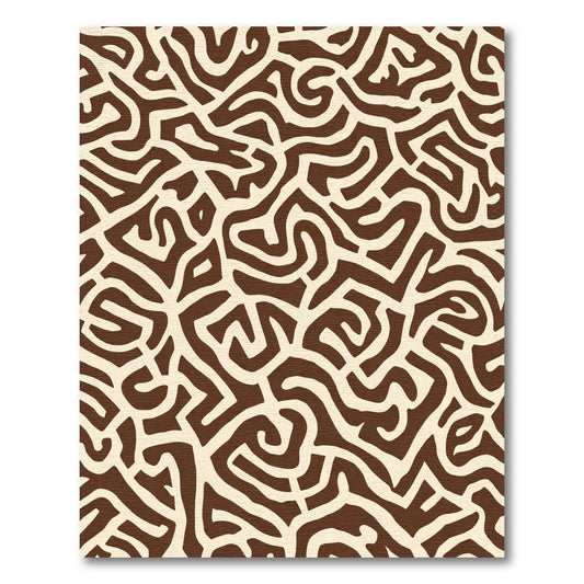 Brown Tan Organic Abstract Labyrinth Rug