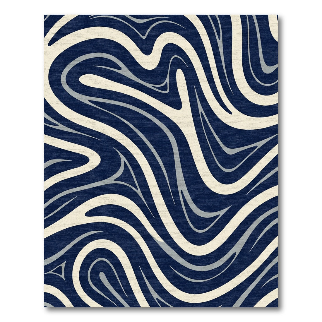 Deep Blue Ivory Swirling Lines Rug
