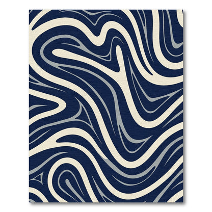 Deep Blue Ivory Swirling Lines Rug