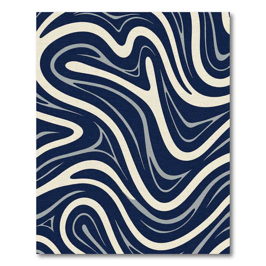 Deep Blue Ivory Swirling Lines Rug