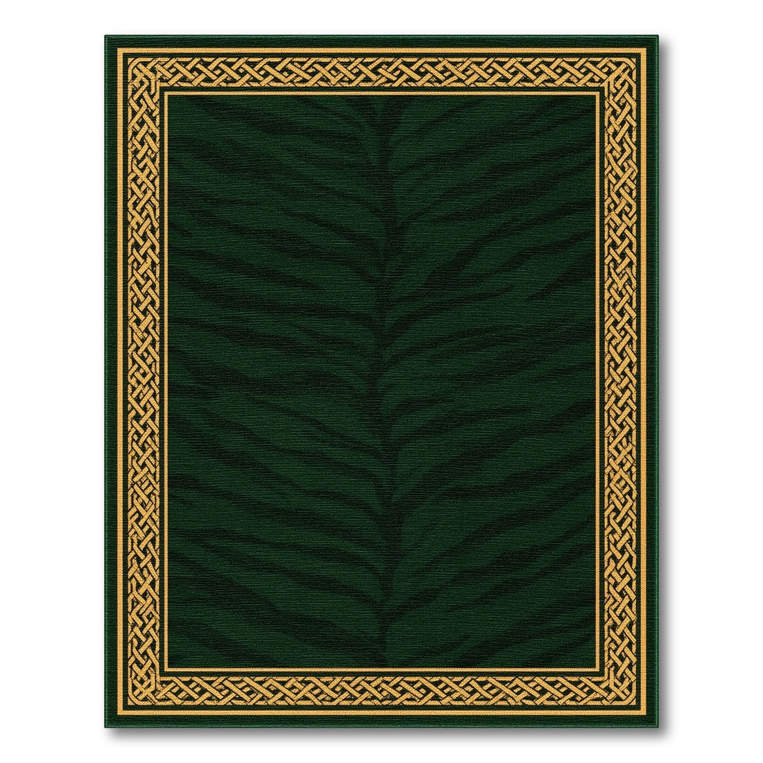 Dark Green Tiger Stripe Area Rug with Gold Border