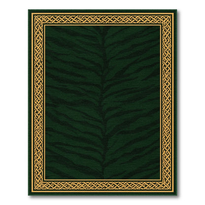 Dark Green Tiger Stripe Area Rug with Gold Border
