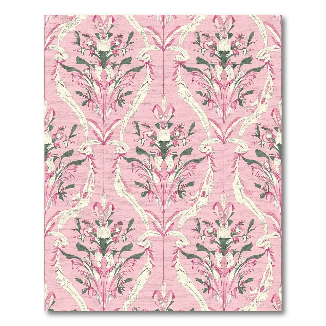 Pink Damask Floral Scroll Rug