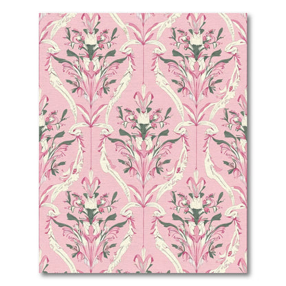 Pink Damask Floral Scroll Rug
