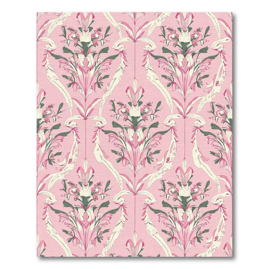 Pink Damask Floral Scroll Rug