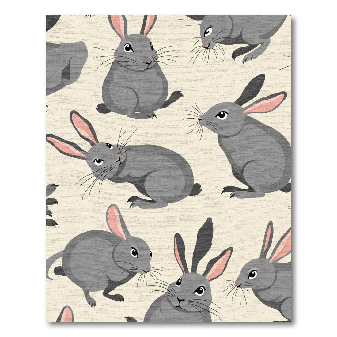 Gray Bunnies Playful All Over Rug
