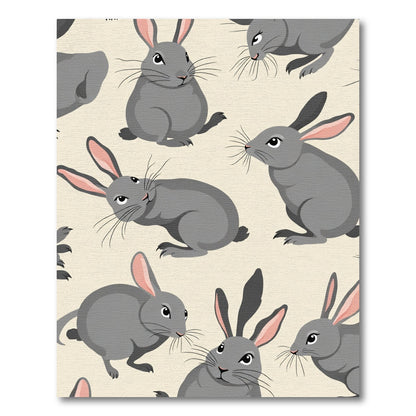 Gray Bunnies Playful All Over Rug