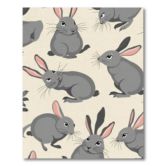 Gray Bunnies Playful All Over Rug