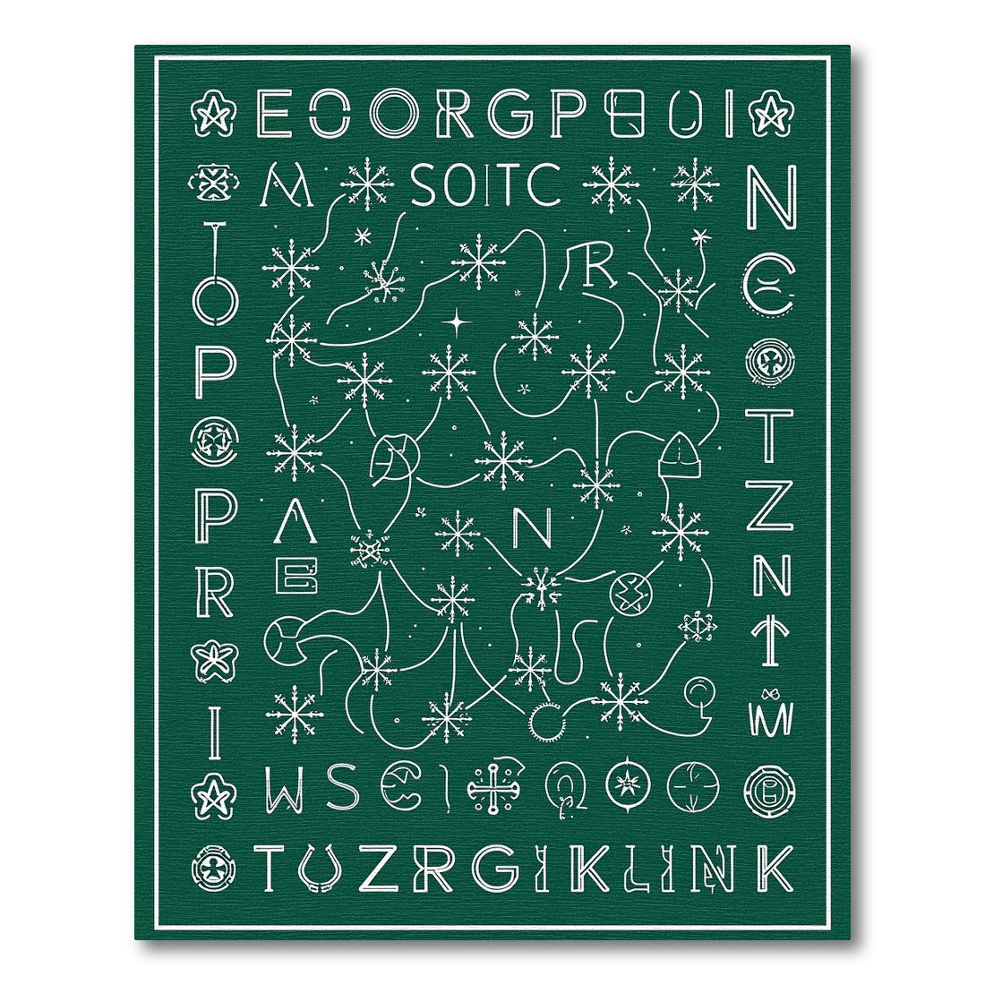 Emerald Green Snowflake Alphabet Puzzle Rug
