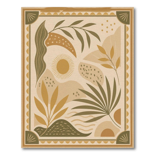 Boho Chic Beige Abstract Leaf Area Rug