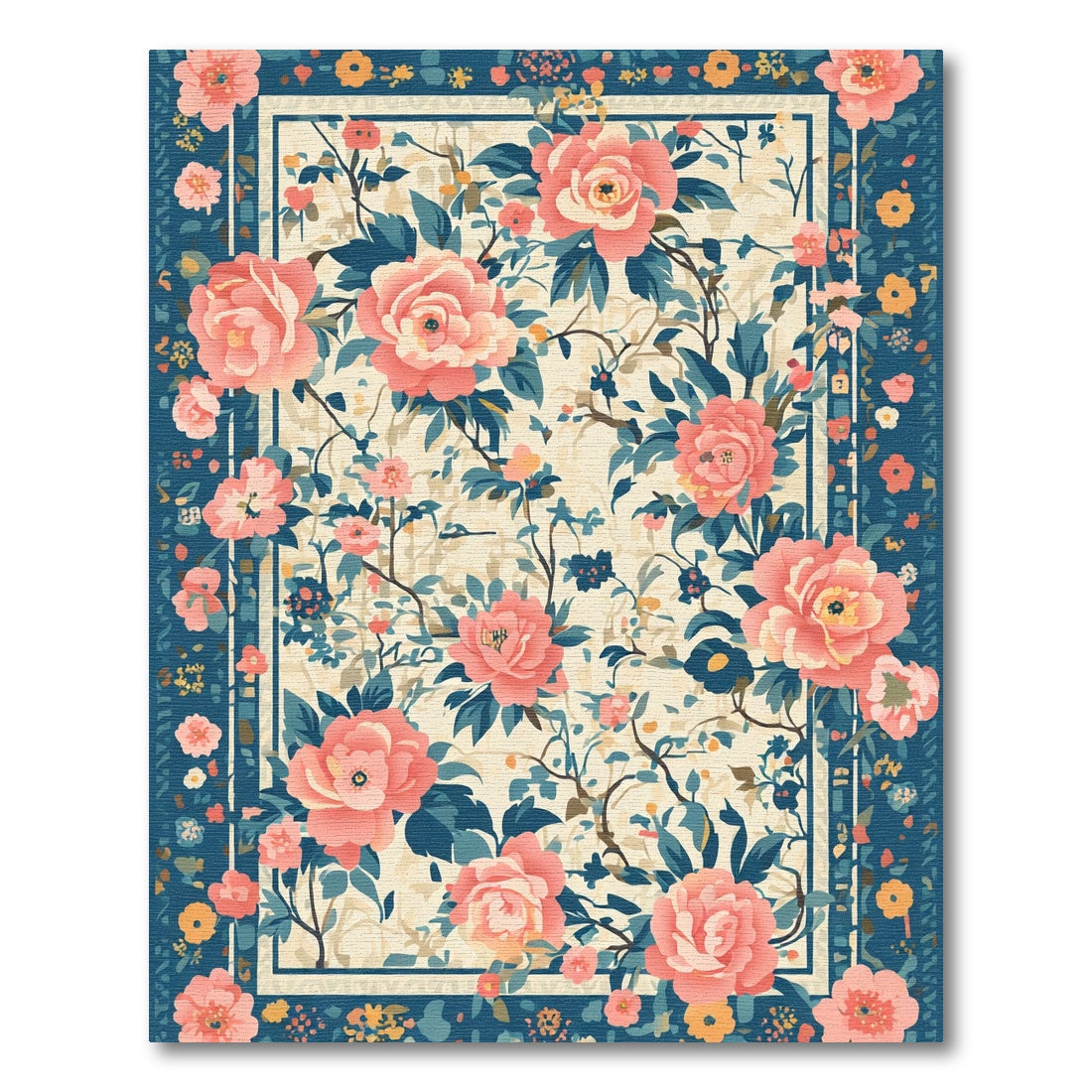 Coral Pink Floral Botanical Garden Rug