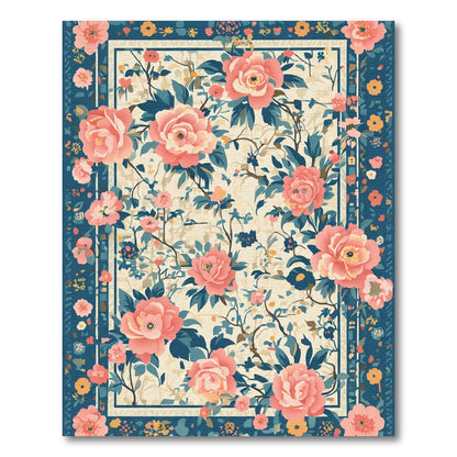 Coral Pink Floral Botanical Garden Rug