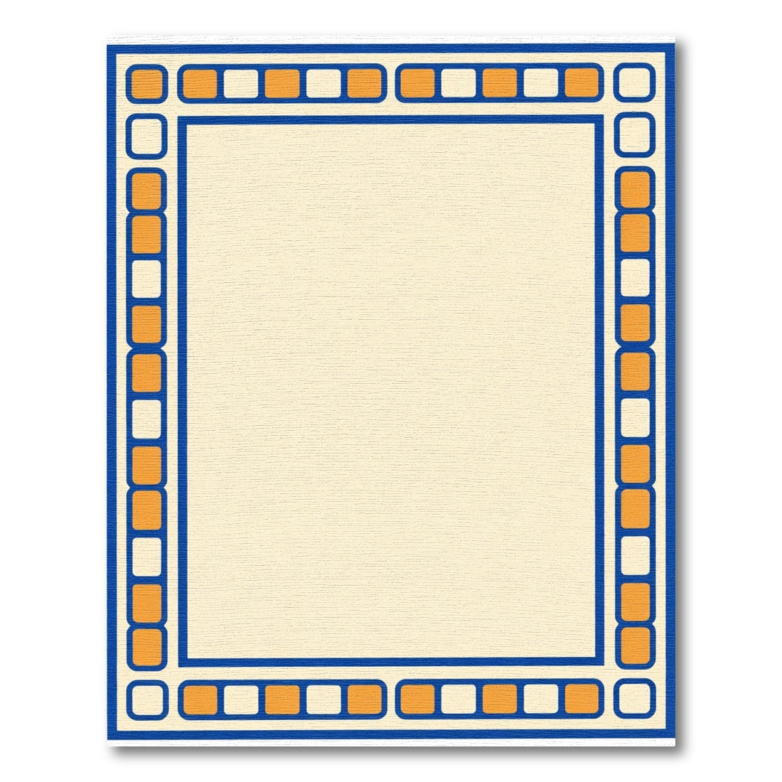 Orange Blue Square Border Cream Rug