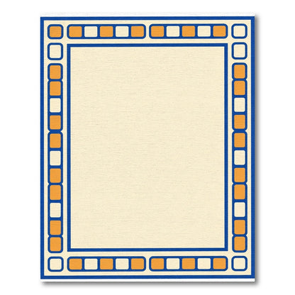 Orange Blue Square Border Cream Rug